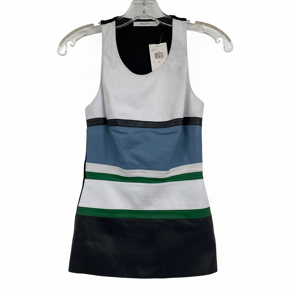 Bailey 44 White Black Green Striped Leather Front Tank | XS Regular